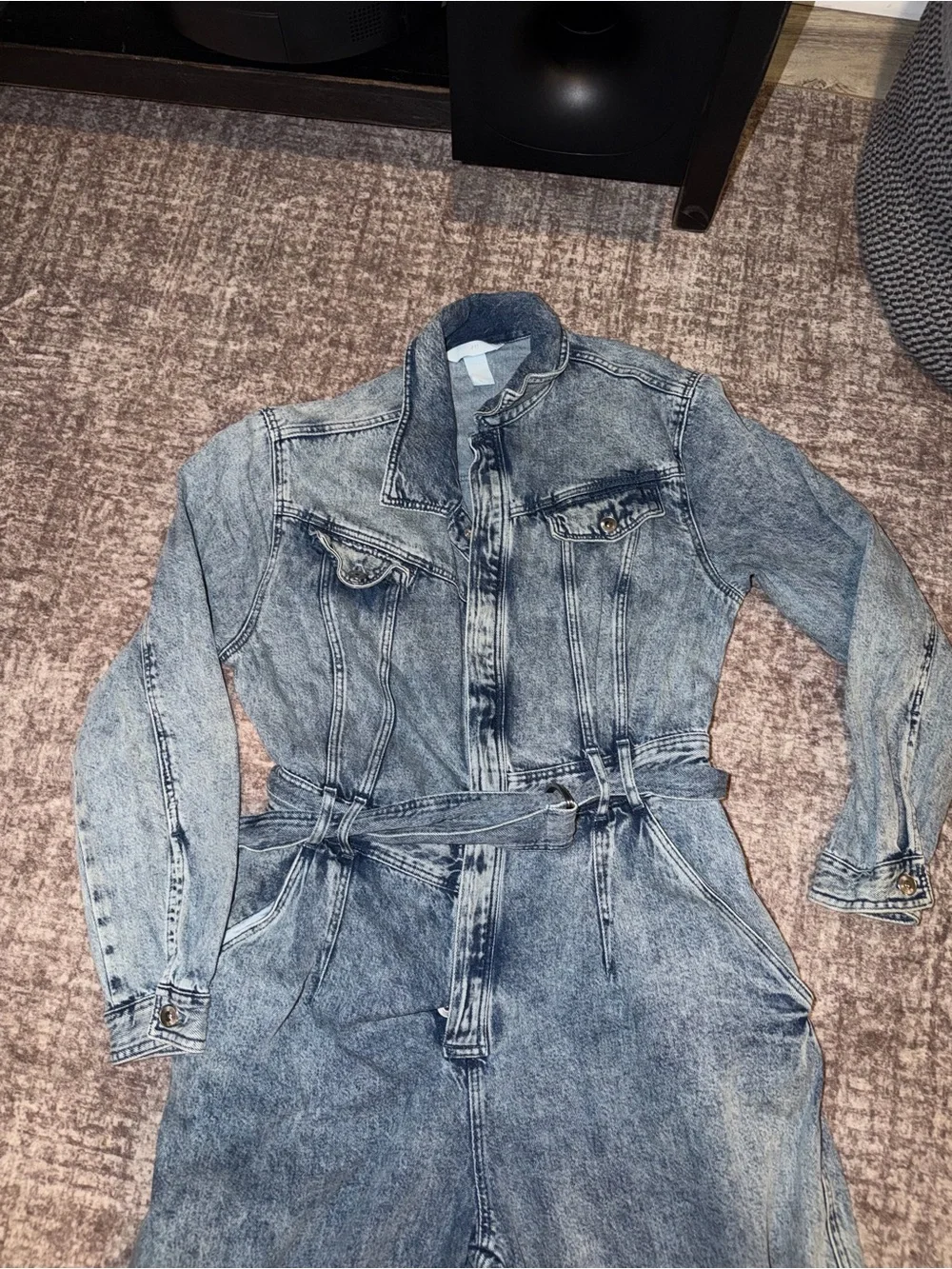 H&M Light Blue Acid Wash Denim Jumpsuit